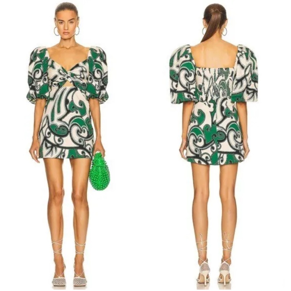 NWOT Alexis Iana Green Printed Puff Sleeve Green Mini Dress size XL